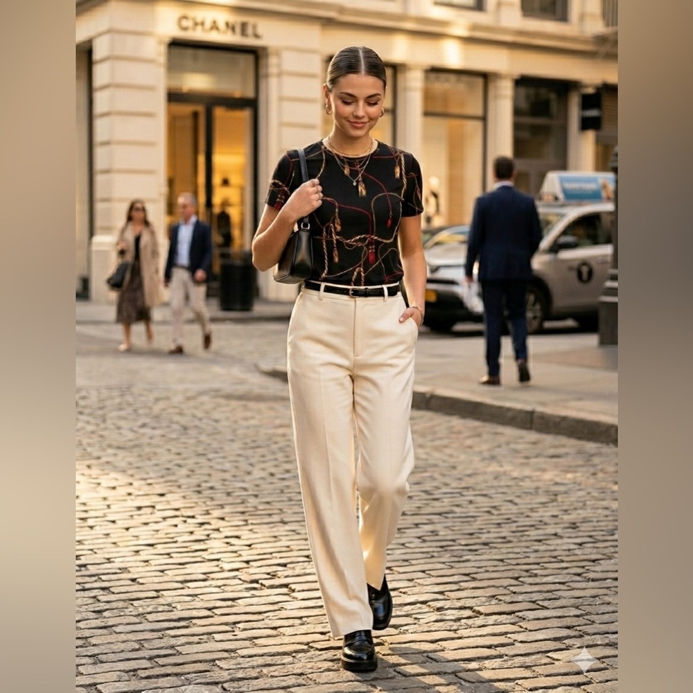 NWT Lauren Ralph Lauren Belting Print Tee | Equestrian Tassel Knit Top - Small - Picture 3 of 9